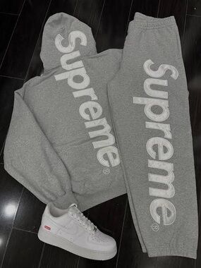 Grey Supreme appliqué sweat suit size medium